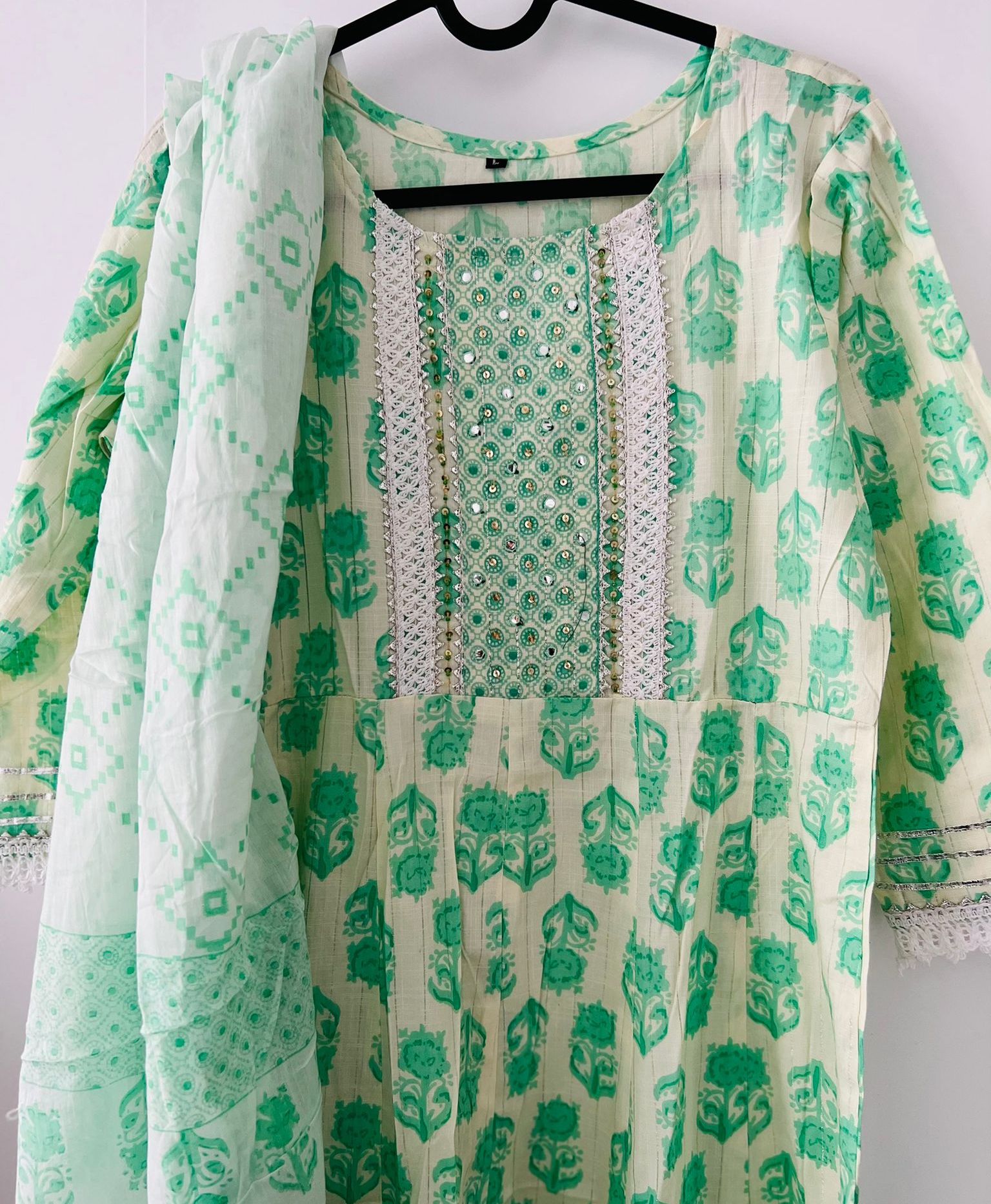Rust Printed Pure Cotton Anarkali Suit Set With Dupatta